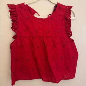 Zara Vibrant Red Eyelet Top